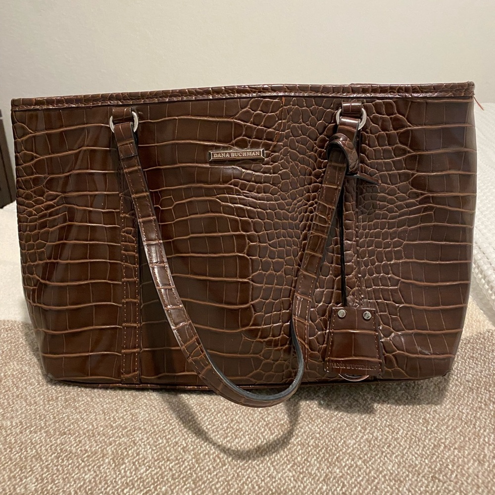 Dana Buchman Chocolate Crocodile-Embossed Tote